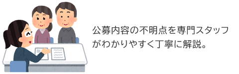 公募内容の不明点を専門スタッフがわかりやすく丁寧に解説。