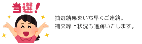 抽選結果をいち早くご連絡。 補欠繰上状況も追跡いたします。