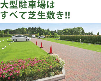 大型駐車場はすべて芝生敷き！