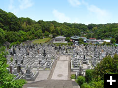 緑に囲まれた霊園の写真