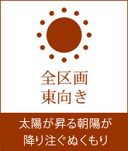 全区画東向き - 太陽が昇る朝陽が降り注ぐぬくもり